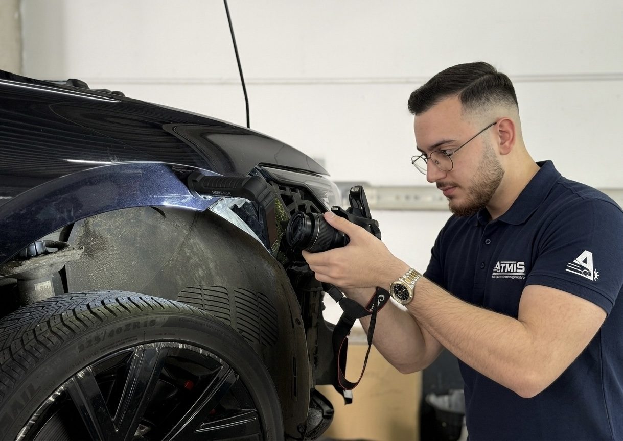 Kfz-Sachverständiger Atmis bei der Fahrzeugbegutachtung in Weiterstadt